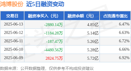 新玺配资 鸿博股份：6月13日融资买入3800.85万元，融资融券余额4.86亿元